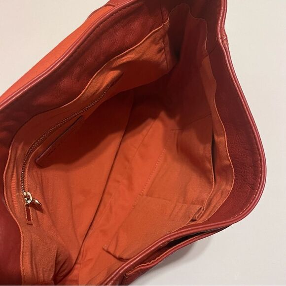Chloe Grapefruit Red Leather Satchel Top Handle Brushed Gold Shoulder Bag Tote - Picture 6 of 12